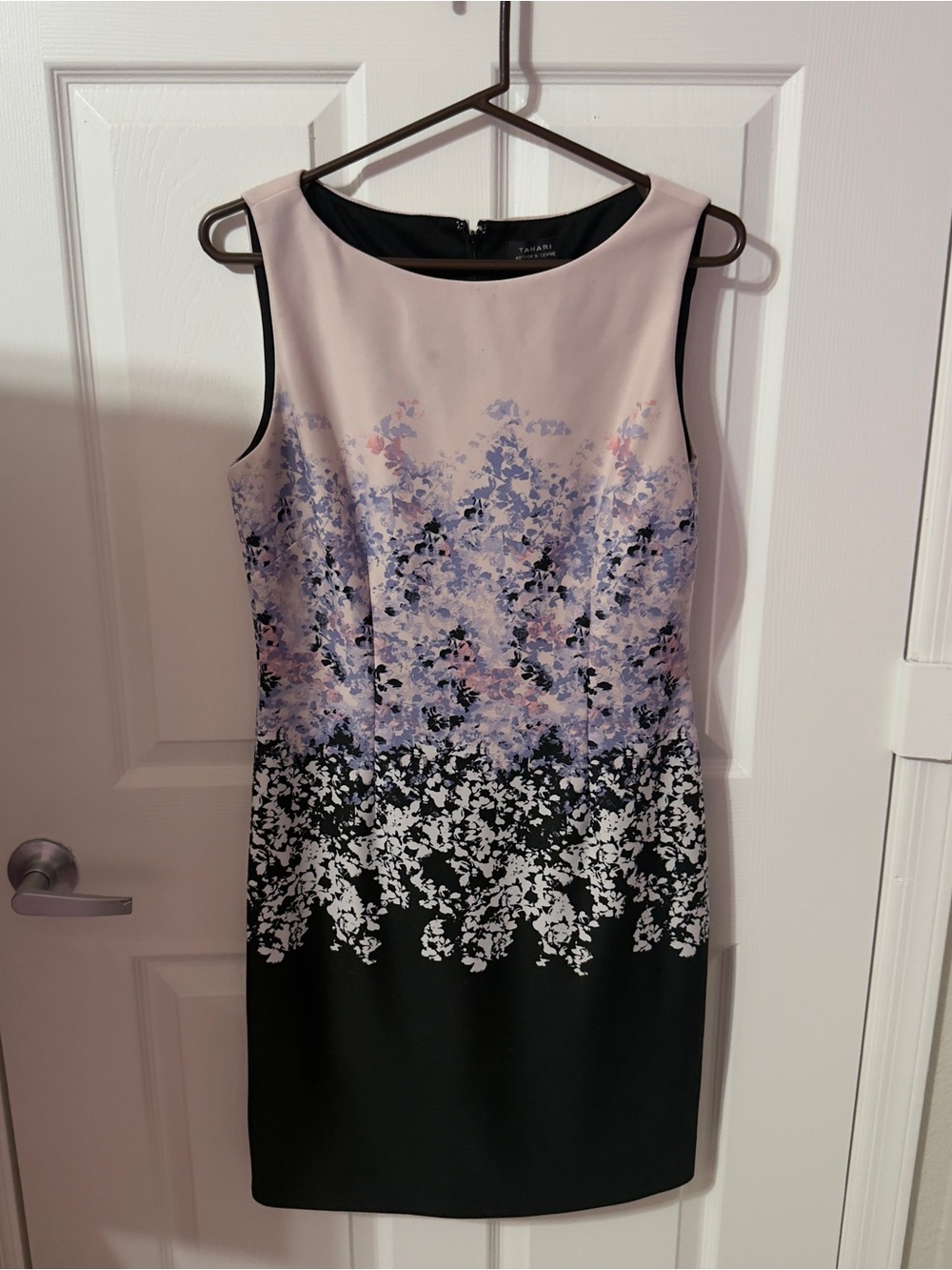 Tahari Pink and Black Floral Sheath Dress
